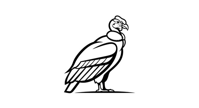 Black and white Andean condor illustration on white background