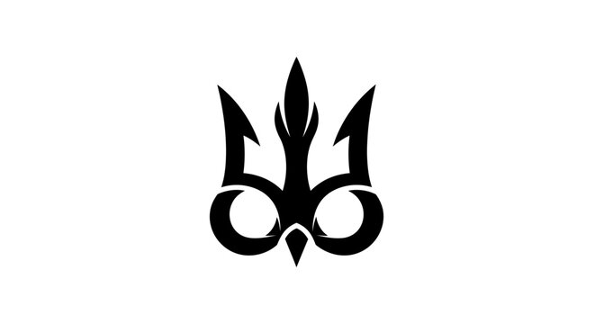 Black stylized trident emblem isolated on white background