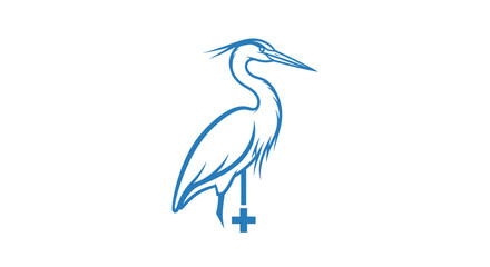 Fototapeta premium Blue heron line art icon with medical cross symbol