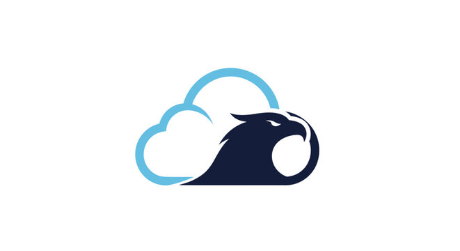 Blue eagle profile with cloud outline for cloud computing logo
