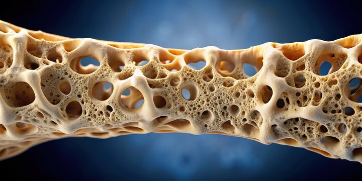 Close-up of bone with osteoporosis and calcium deposits