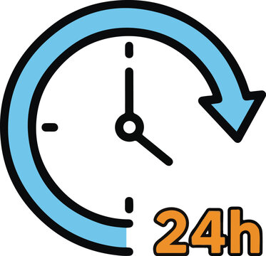24 Hour Support Symbol Flat Vector Icon