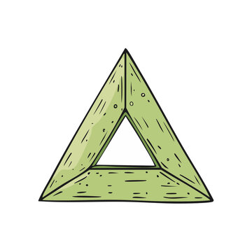 Hand drawn illustration of a simple green triangle frame with a hole in the middle
