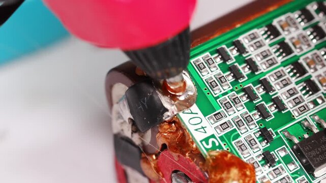 Repairing electronics step by step in a workshop setting