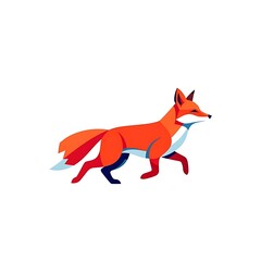 Obraz premium Stylized red fox walking illustration with geometric shapes on white background