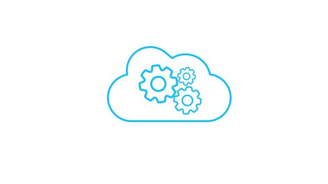 Modern cloud computing gears icon animation representing data processing automation technology workflow digital infrastructure system integration concept efficient scalable solution