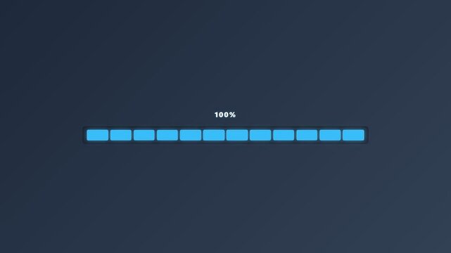 Progress Bar Animation Showing Loading Process with Blue Blocks.
