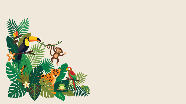 Tropical jungle plants and exotic birds.leave space for text