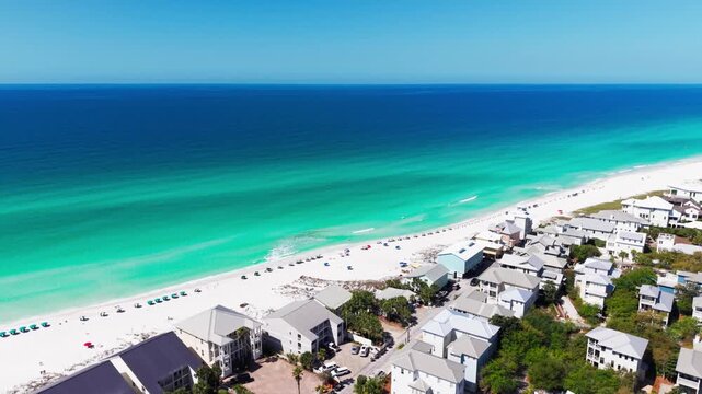 Aerial view of turquoise Gulf on Ramsgate Beach area, Santa Rosa Beach, Florida, USA