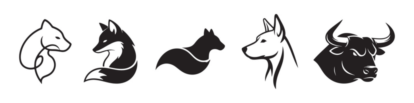 A row of animal head silhouettes Vector