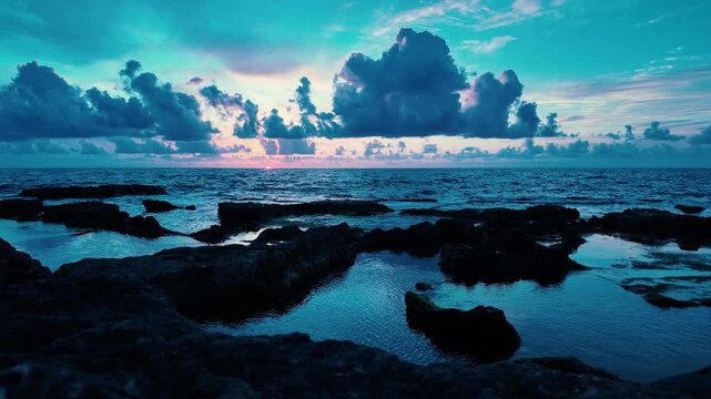 Full Sunset Over Rocky Coast and Sea &ndash; Lebanon