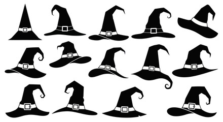 Fototapeta premium Witch Hats Collection Silhouettes - Halloween Costume Elements