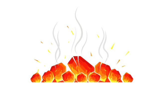 Glowing Hot Coal Embers with Smoke and Sparks