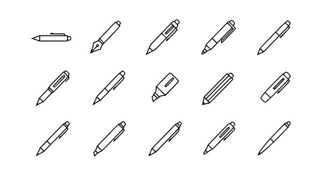 Simple pen icon set vector illustration with ballpoint fountain marker and writing pen symbols collection
