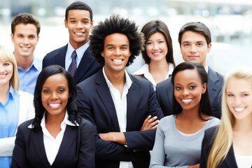 Fototapeta premium Diverse business professionals smiling together representing teamwork success leadership and inclusive workplace culture