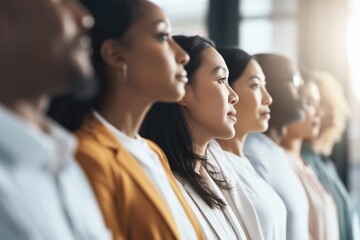 Fototapeta premium Business professionals standing in line looking forward representing confidence leadership and modern workplace vision