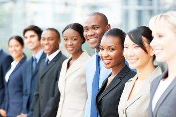 Obraz premium Diverse business professionals standing in line representing confidence leadership teamwork and modern workplace diversity