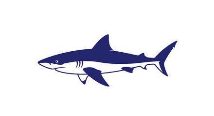 Fototapeta premium Minimalist shark illustration in blue and white on a clean, simple white backdrop