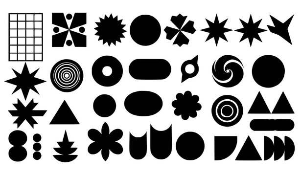 Abstract brutalist shapes vector set bauhaus memphis swiss grid design