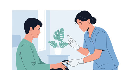 Fototapeta premium Nurse checks patient's oxygen saturation with pulse oximeter in clinic