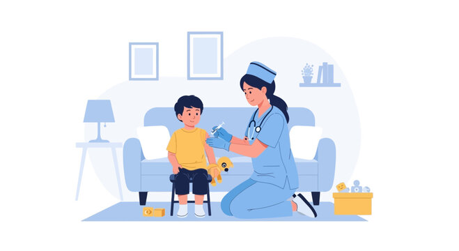 Nurse giving vaccination to a child, healthcare, medical procedure, child health, immunization