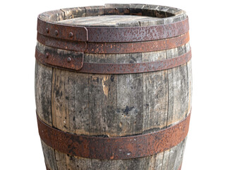 Fototapeta premium A wooden barrel placed on a brick floor, perfect for rustic or country-themed settings