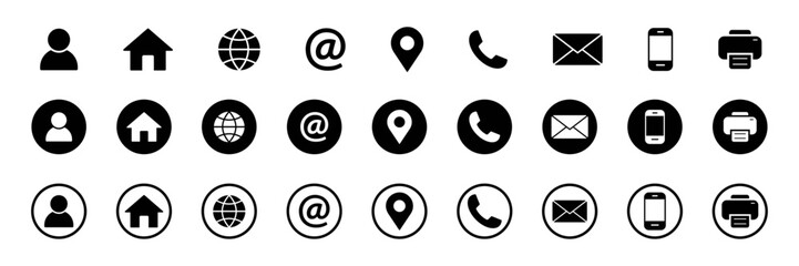 Business card contacts information icon set Concept of profile, Home, Phone, Location, Address, Website, mail, fax simple flat and outline style symbol sign set for apps and website © TaqwaaArtworks