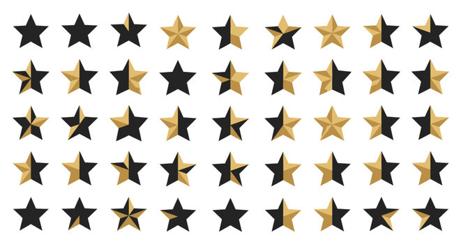 Golden and Black Stars Rating System, Isolated on White Background