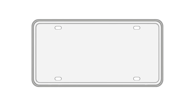 Blank White License Plate with Metal Frame, Isolated on White Background