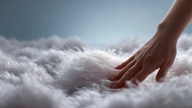 Touch of Cloud Nine: A delicate hand gently caresses a cloud-like surface, creating a sense of ethereal wonder.