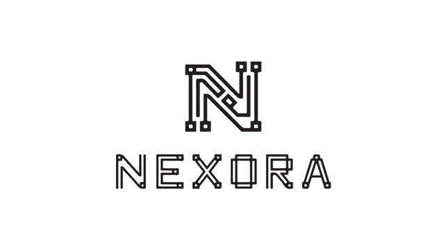 Nexora Tech Logo - Geometric Circuit Board Wordmark Vector for Electronic Innovation and Digital Branding