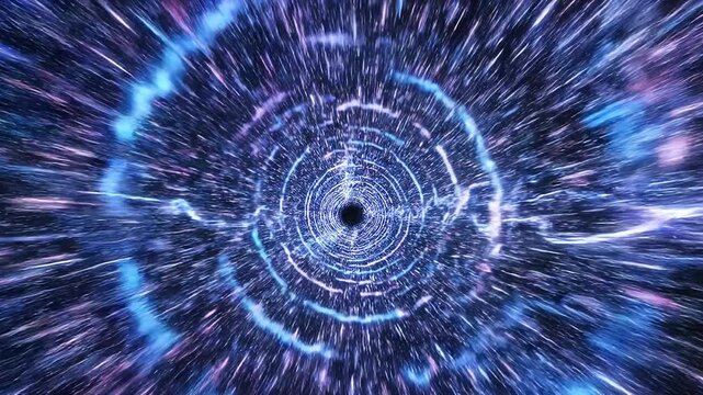Abstract Light Tunnel with Swirling Blue and Purple Patterns in Infinite Motion