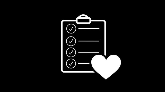 Minimalist line art animation of a wishlist clipboard with a heart icon 
