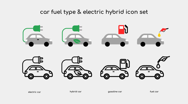 Essential Car Fuel Type for Electric Hybrid Gasoline Oil Minimal Icon Set