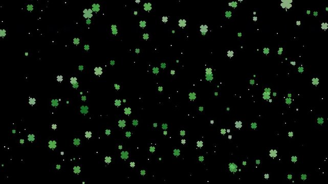 Falling green clover animation black background Saint Patrick luck