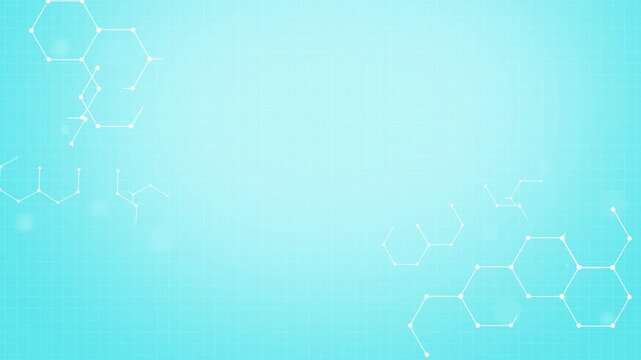 Turquoise Medical Hexagon Network Background Animation With Grid And Molecule Lines. Clean Minimal  Gradient Hexagonal Abstract With Copy Space.  Healthcare , Scientific and Biotechnology Backdrop