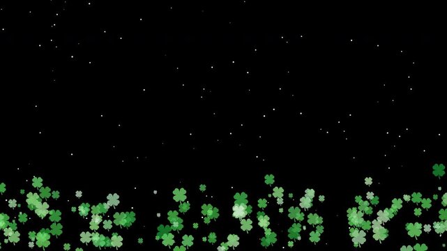 Saint Patrick green shamrock clover falling black background
