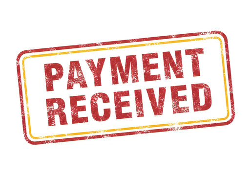 Vibrant payment received stamp with colorful pixelated design isolated on white background