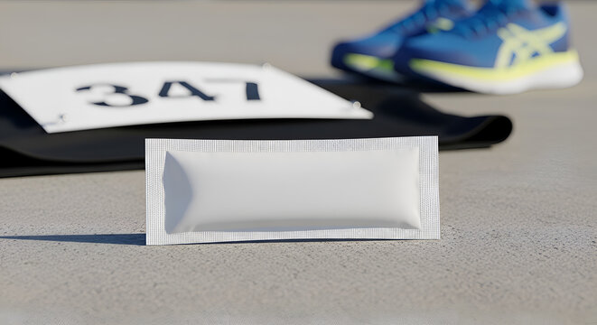 Close-up of athletic race bib number.
