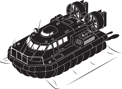 Black hovercraft, vector amphibious vehicle, hover boat, transport illustration