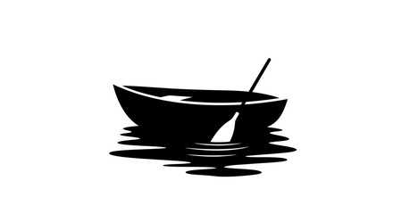 Fototapeta premium Minimalist Black Silhouette of a Rowboat with Oar on Water