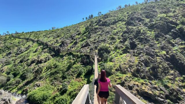 Steep Wooden Stairs of Barranco do Demo Boardwalk, Algarve, Portugal