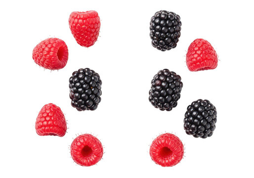 Fresh raspberries and blackberries arranged in a circular pattern