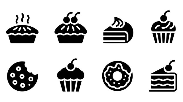Sweet baked goods icons set black silhouette delicious sweetness confectionery pastries
