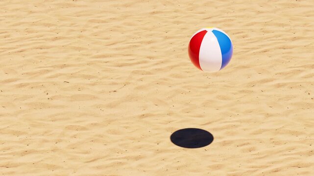 Beach Ball Bouncing on Sand Background with Copy Space, Seamless Loop 3D Animation