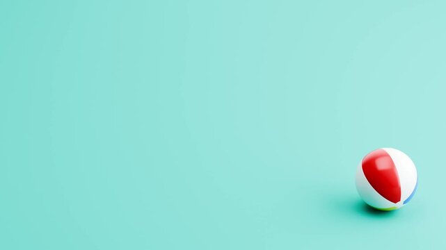 Beach Ball Rolling Left to Right and Right to Left, on Blue Background with Copy Space, 3D Animation