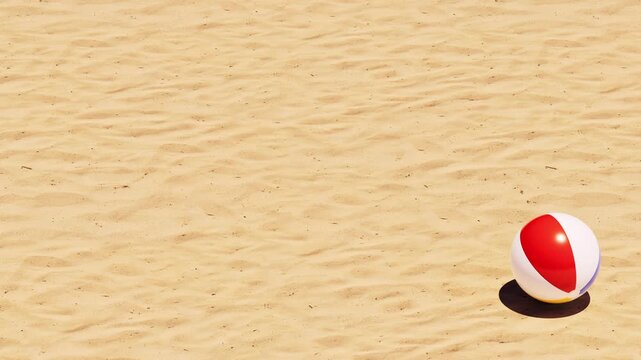 Beach Ball Rolling Left to Right and Right to Left, on Sand Background with Copy Space, 3D Animation