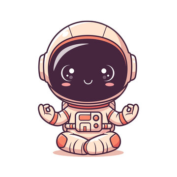 Cute astronaut cartoon character sitting.