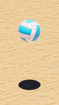 Beach Volley Ball Bouncing on Sand Background with Copy Space, Vertical Portrait Format, Seamless Loop 3D Animation