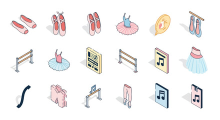 Ballet Dancer Icons: Pointe Shoes, Tutus, Barre, Music Notes © Salon